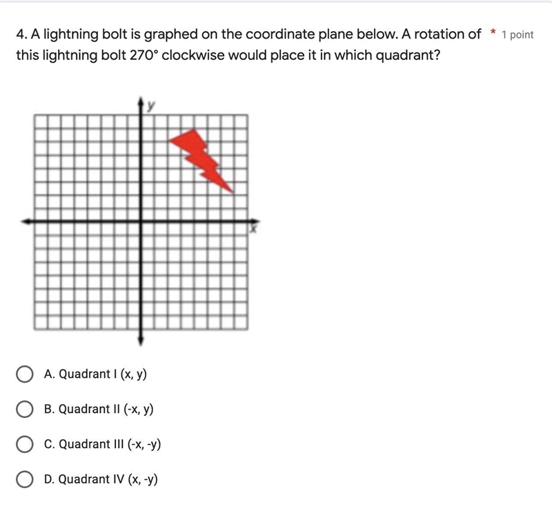 A lightning bolt is graphed on the coordinate plane below. A rotation of this lightning-example-1