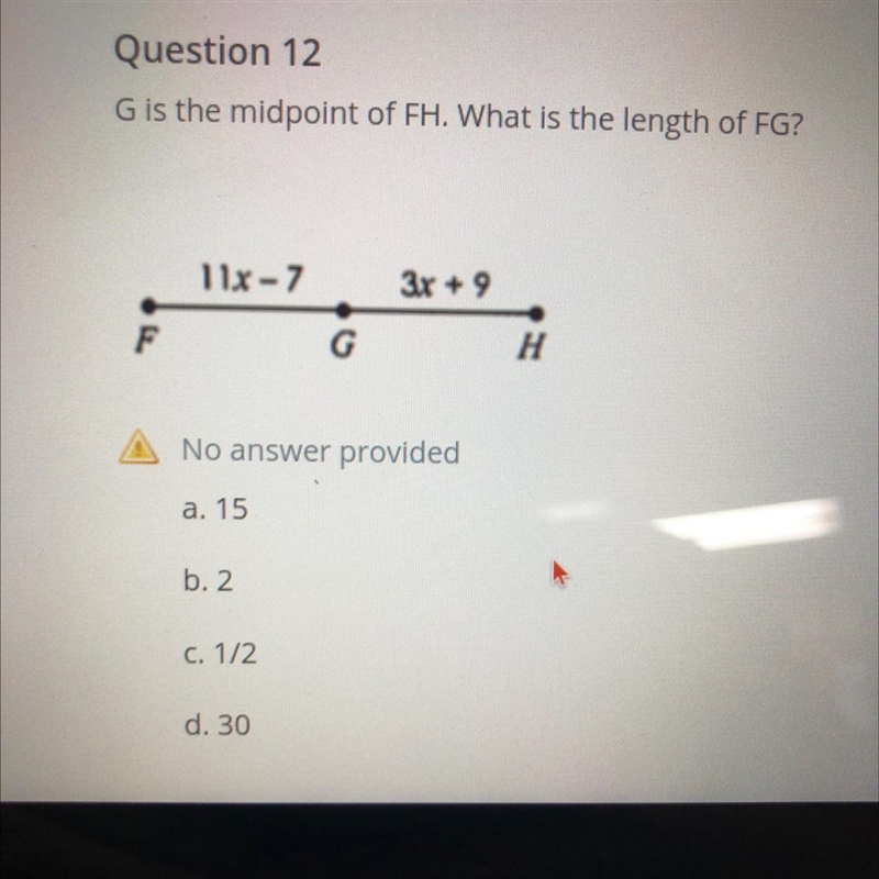 G is the midpoint for FH what is the length of FG-example-1