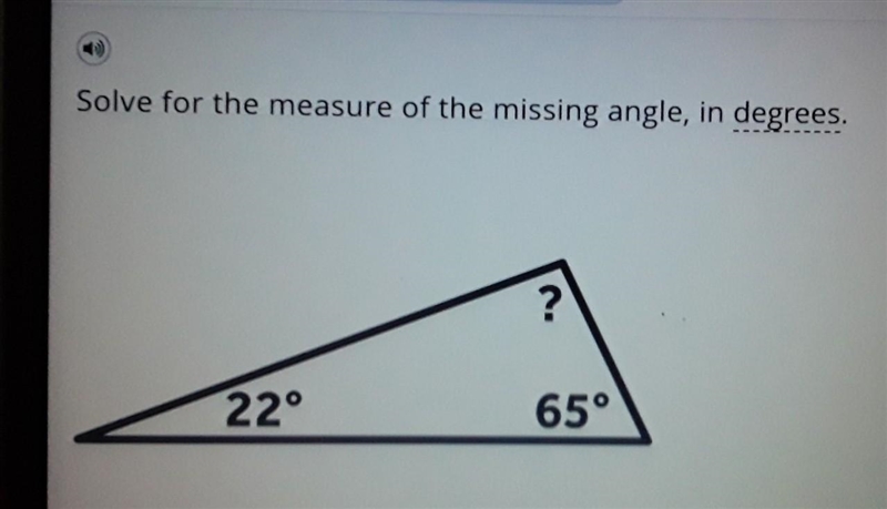 Solve for the measure of the missing angle, in degrees. ​-example-1