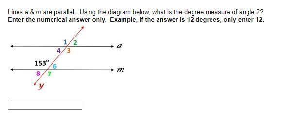 Lines a & m are parallel. Using the diagram below, what is the degree measure-example-1