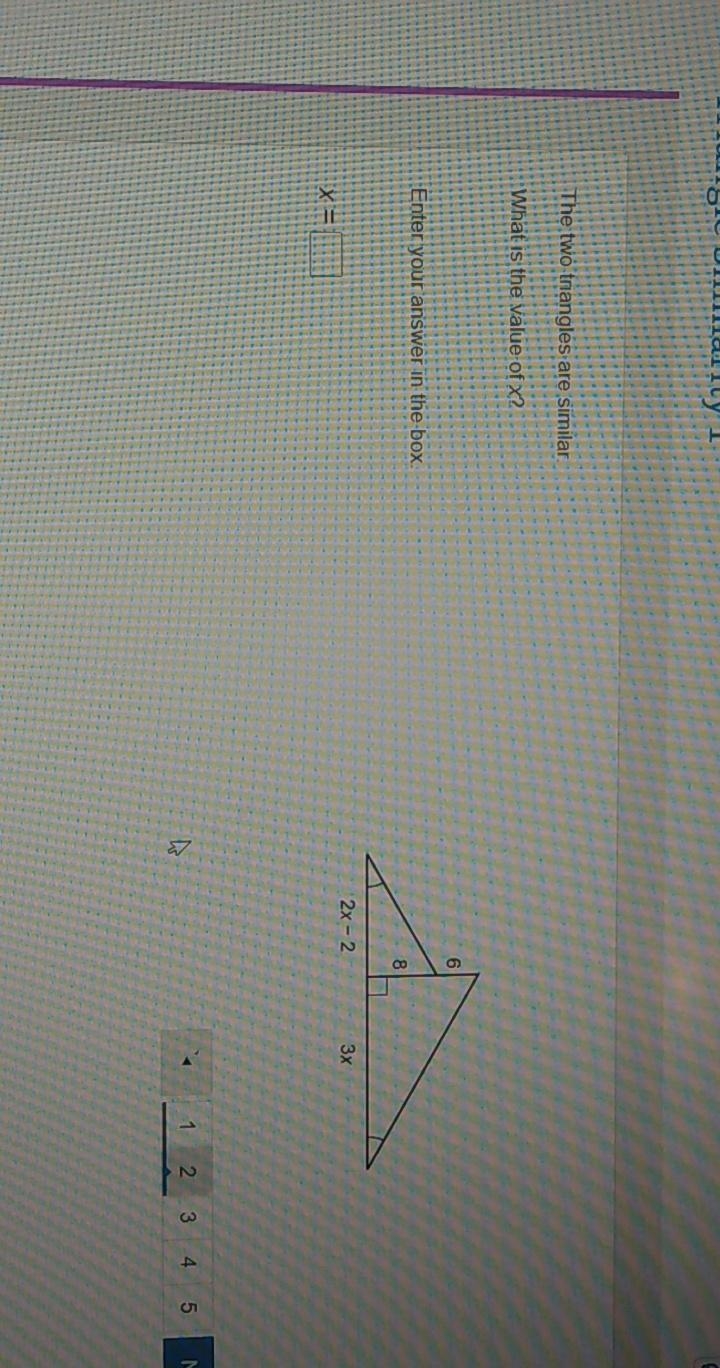 the two triangles are similar. what is the value of x? (will send a picture of the-example-1