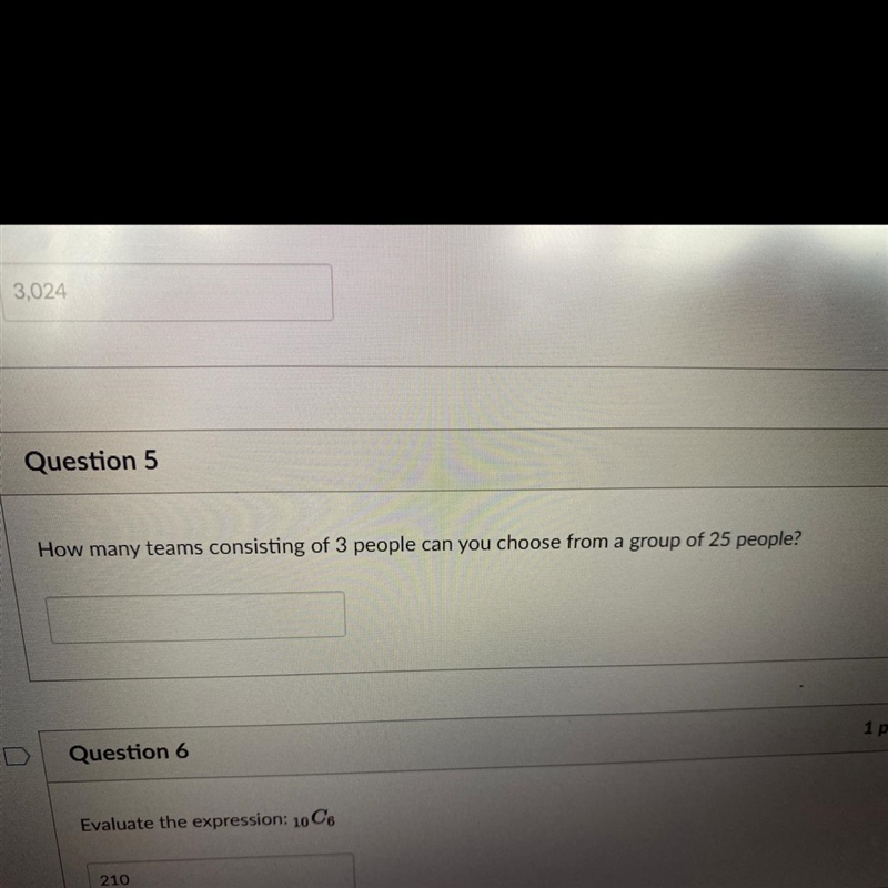 How many teams consisting of 3 people can you choose from a group of 25 people?-example-1