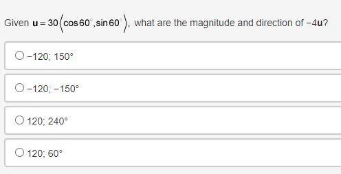 Given vector u equals 30 times open angled bracket cos 60 degrees comma sin 60 degrees-example-1