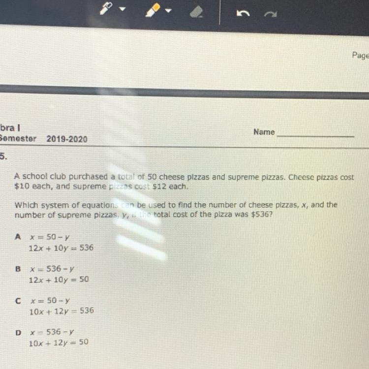 A school club purchased a total of 50 cheese pizzas and supreme pizzas. Cheese pizzas-example-1