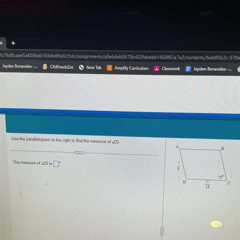 Use the parallelogram to the right to find the measure of d-example-1