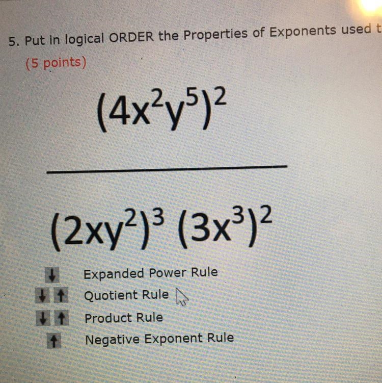 Exponent Rule of algebra ll What is the order of the problem in the Picture Please-example-1