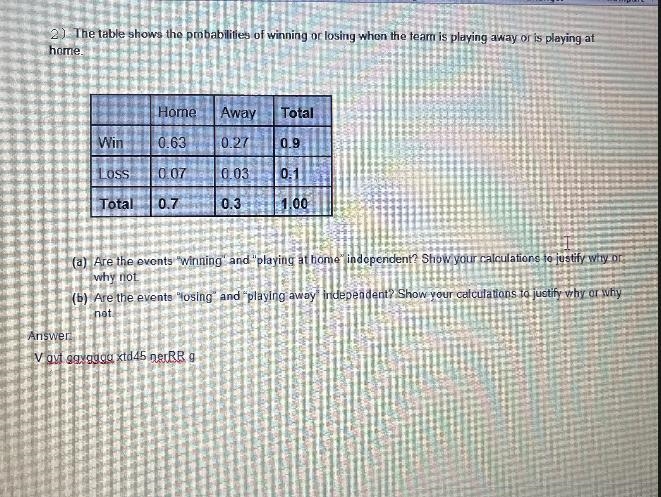 The table shows the probabilities of winning or losing when the team is playing away-example-1