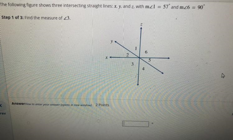 Step 1 of 3: Find the measure of 23. < rev cung straight lin AnswerHow to enter-example-1