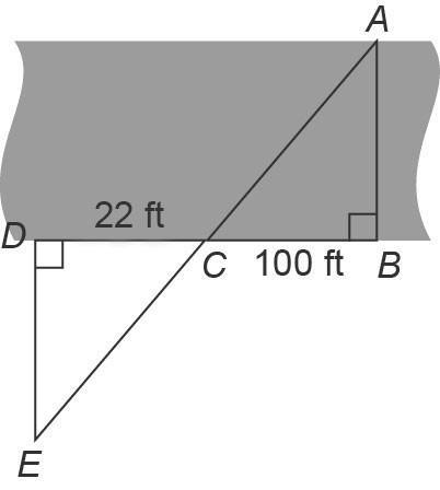 Michelle wants to find the width, AB, of a river. She walks along the edge of the-example-1