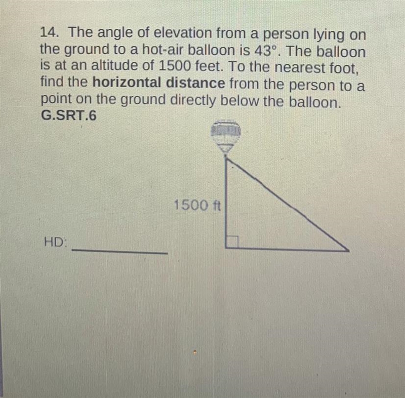 14. The angle of elevation from a person lying on the ground to a hot-air balloon-example-1