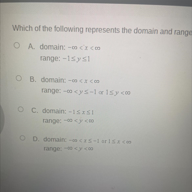 Which of the following represents the domain and range of y = cos X?-example-1