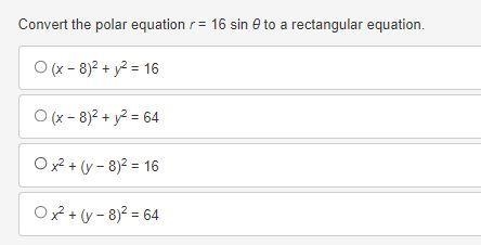 Convert the polar equation r = 16 sin θ to a rectangular equation.-example-1