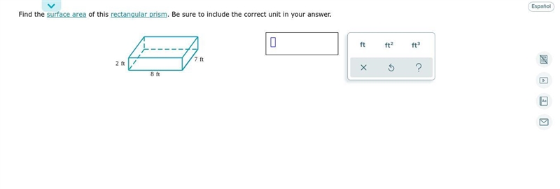 Find the surface area of this rectangular prism. Be sure to include the correct unit-example-1