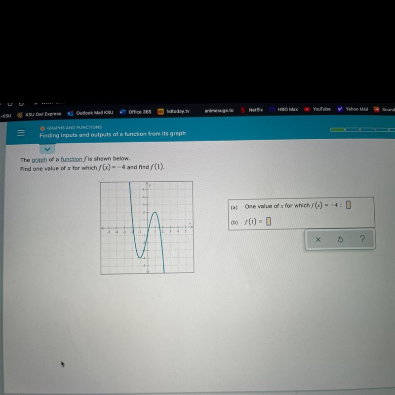 O GRAPHS AND FUNCTIONSFinding inputs and outputs of a function from its graph-example-1