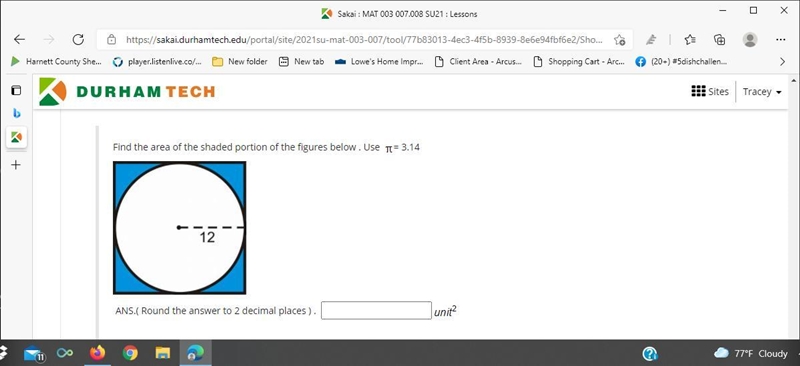 Find the area of the shaded portion of the figures below . Use straight pi= 3.-example-1