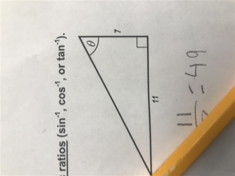 Find the approximate unknown angle o using inverse trigonometric ratios (sin-1 , cos-example-1