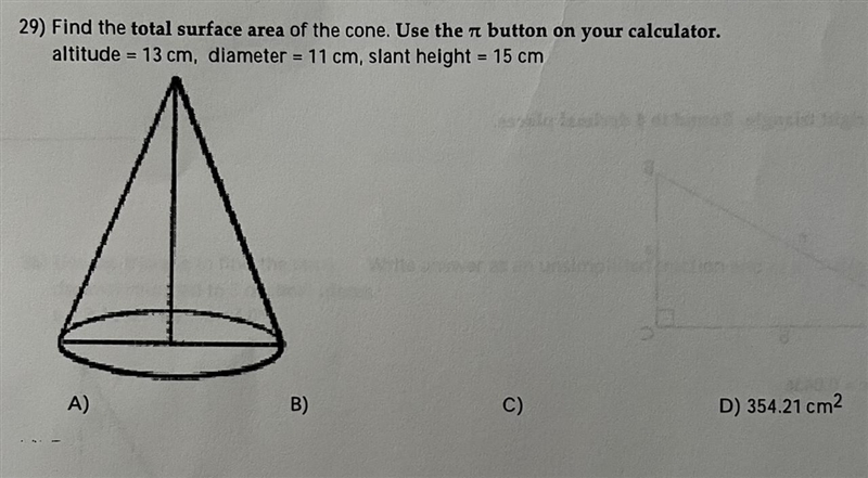 Find the total surface area of the cone. Use the r button on your calculator. altitude-example-1