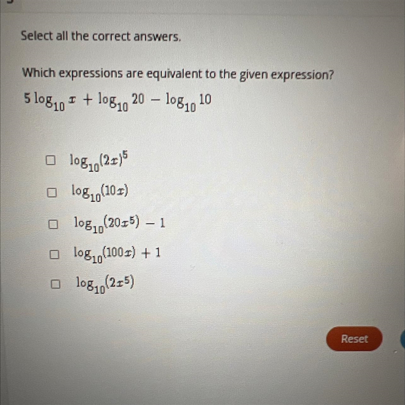 Which expressions are equivalent to the given expression?510810 I + 108,g 20 - 10810 10-example-1