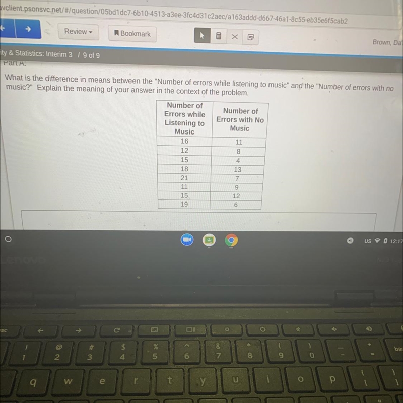 What is the difference in means between the "Number of errors while listening-example-1