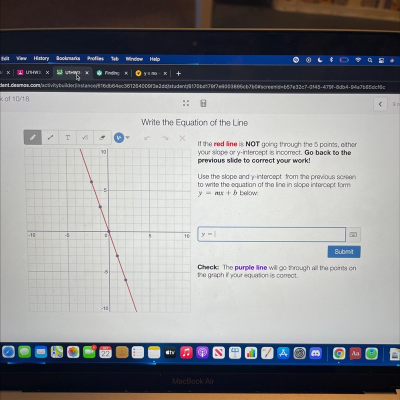 What do I put for this this y = mx + b equation for this graph? I was disconnected-example-1