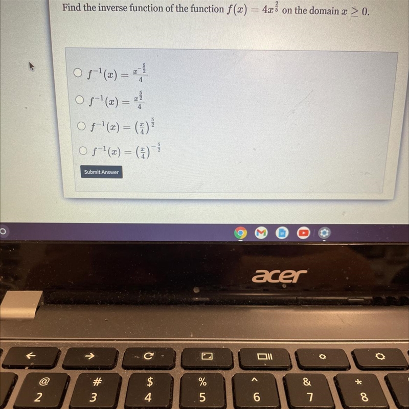 Find the inverse function of the function f(x) = 4x 2/5on the domain x > 0.f-1(x-example-1