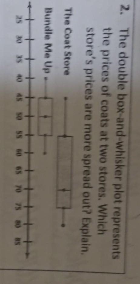 The double box-and-whisker plat represents the prices of coats at two stores. Which-example-1