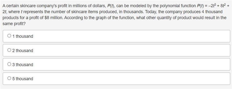 A certain skincare company's profit in millions of dollars, P(t), can be modeled by-example-1