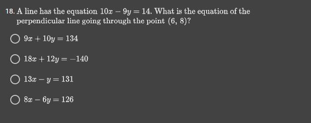 A line has the equation 10x-9y=14 . What is the equation of the perpendicular line-example-1