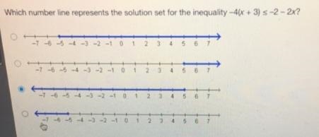 57:50Which number line represents the solution set for the inequality-example-1