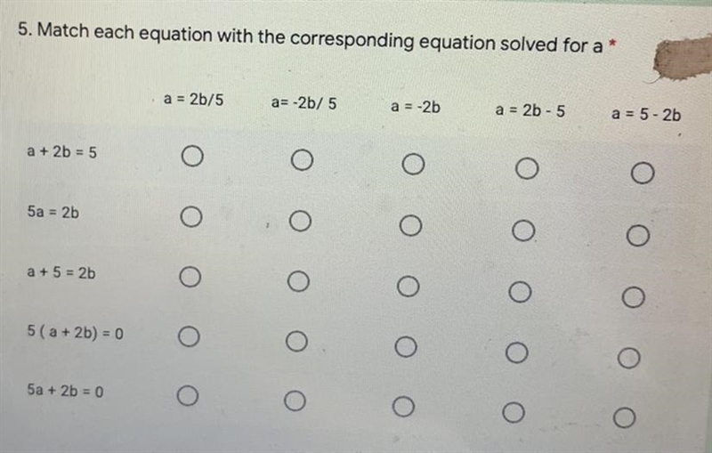 5. Match each equation with the corresponding equation solved for a *-example-1