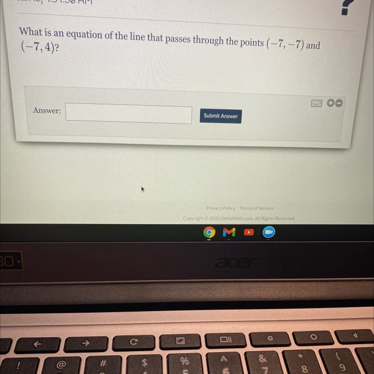 What is anequation of the line that passes through the points (-7, -7) and(-7,4)?-example-1