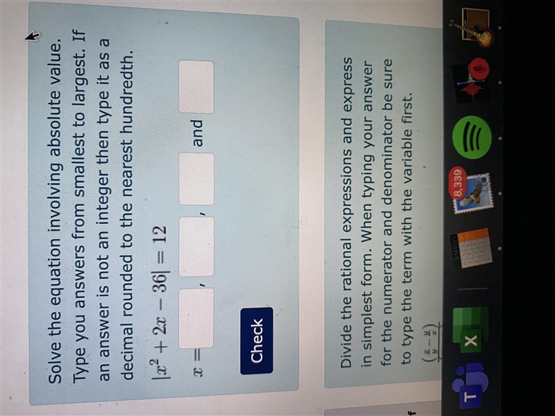 Solve the equation involving absolute value. Type you answers from smallest to largest-example-1