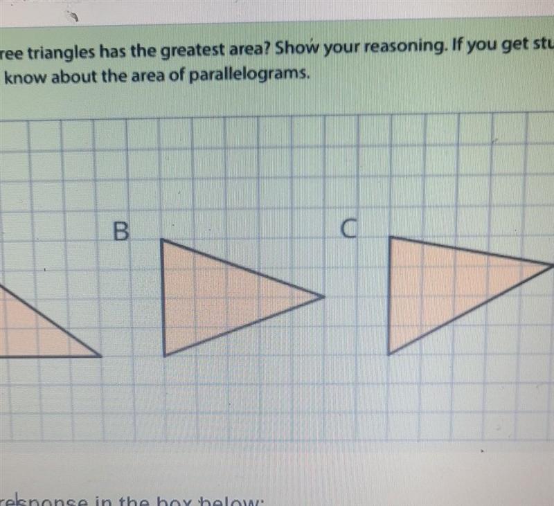 Which of the three triangle has the greats area show your reasoning-example-1