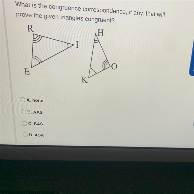 What is the congruent corresponding if I need that will prove the given triangles-example-1