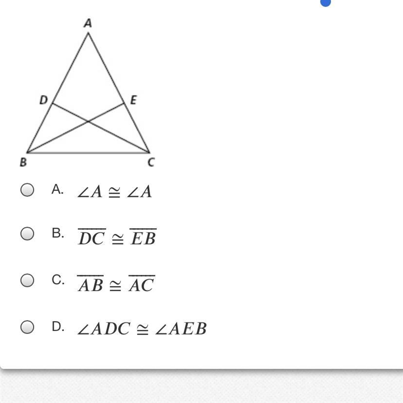 In the figure below, it is given that ⎯⎯⎯⎯⎯⎯≅.To prove triangle BCD ≅ triangle CBE-example-1