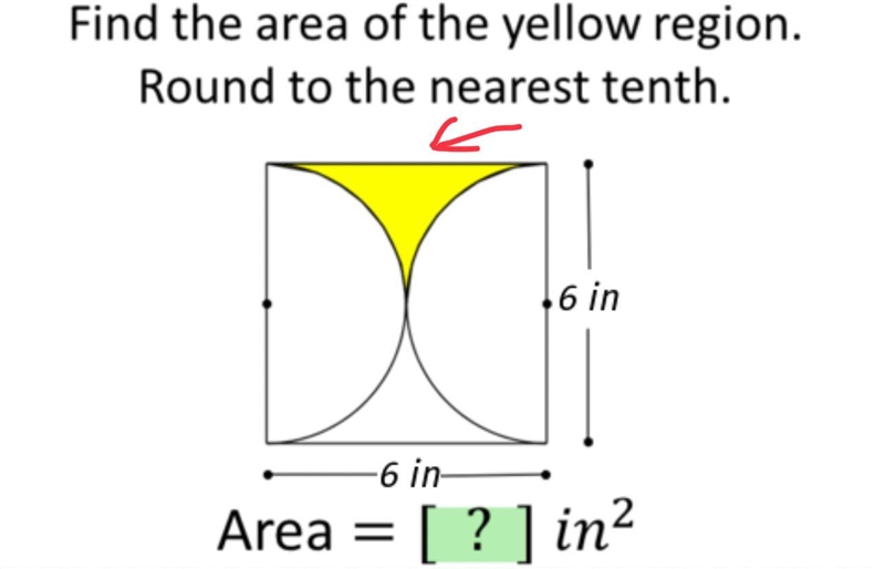 Find the area of the yellow region, and no the answer to this exact question before-example-1