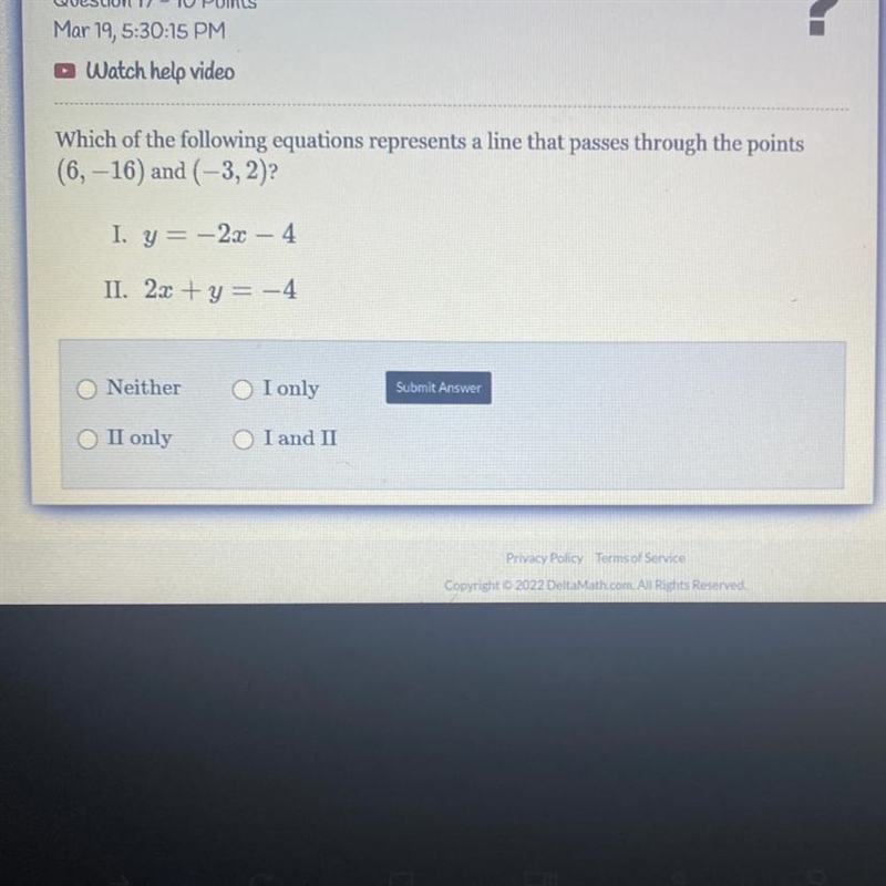 Which of the following equations represents a line that passes through the points-example-1