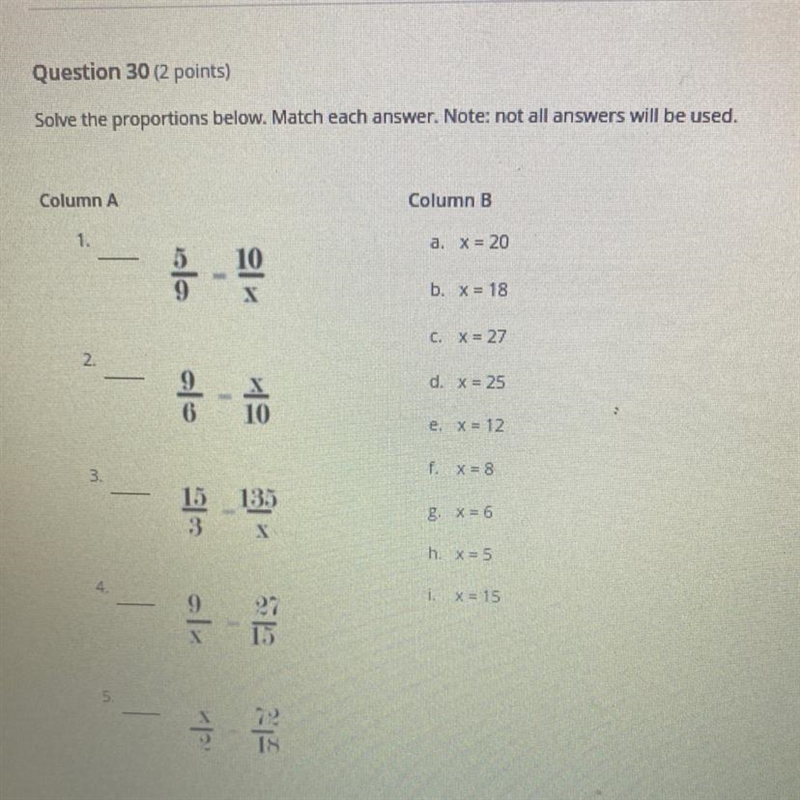 (solve the proportions below) match each answer. note: not all answers will be used-example-1