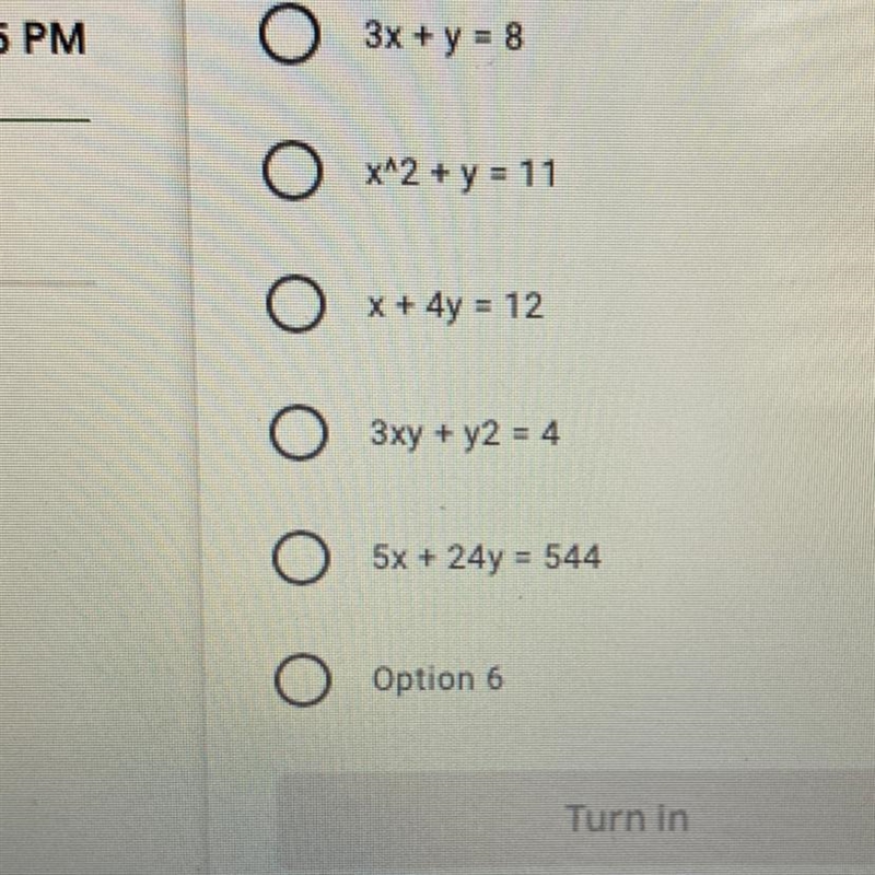 Which of these answers are in standard for of the linear equation?-example-1