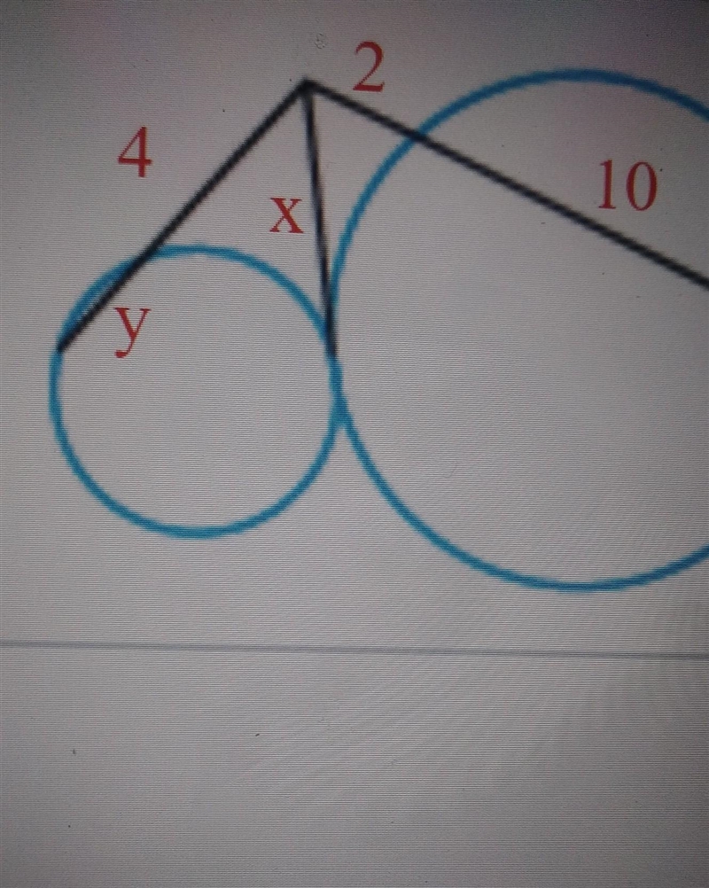 Find the values of x and y using the given chord, secant , and tangent lengths.x=y-example-1