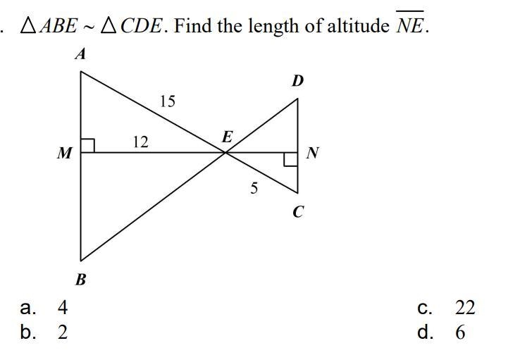 ABE  CDE. Find the length of altitude NE.-example-1