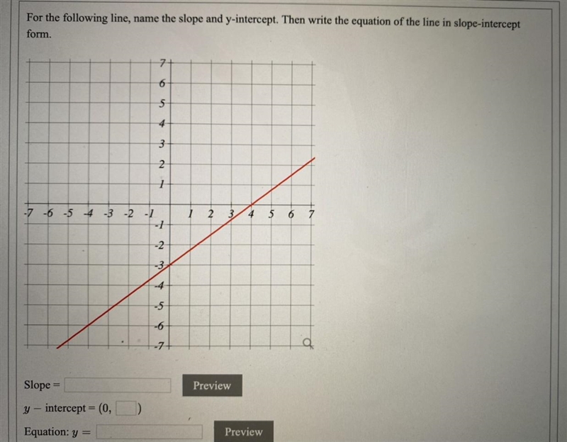 For the following line, name the slope and y-intercept. Then write the equation of-example-1