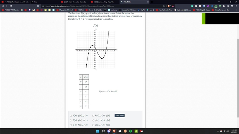 The functions f(x), g(x), and h(x) are shown below. Select the option that represents-example-1