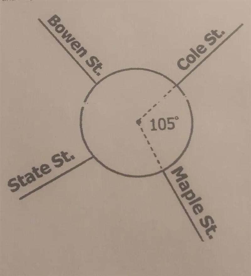 four Street feed into a roundabout Circle as shown below. if the diameter of the roundabout-example-1