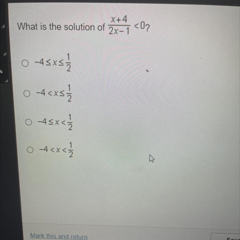 Us W X+4. What is the solution of 2x-1 O -4545 0 -4 exsi / < 1 / 0 -4 -45x<3 . WHAT-example-1