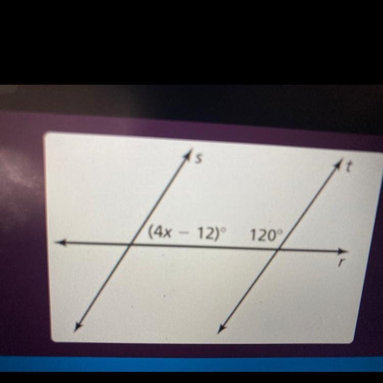 Solve for x then find the measure of the missing angle-example-1