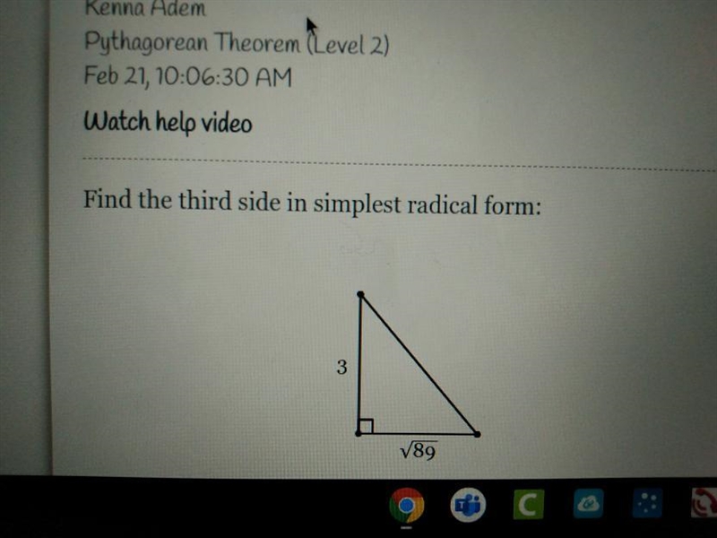 Find the third side in simplest radical form: 3 789-example-1