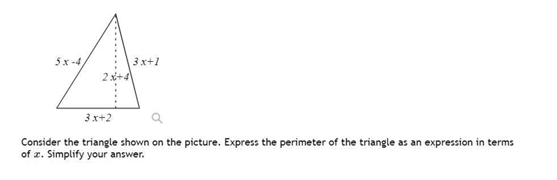 Consider the triangle shown in the picture. Express the perimeter of the triangle-example-1