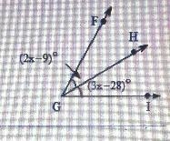 In the diagram, GH bisects ∠FGI.Solve for x and find m∠FGH.a. X=b. Find m∠HGI.C. Find-example-1