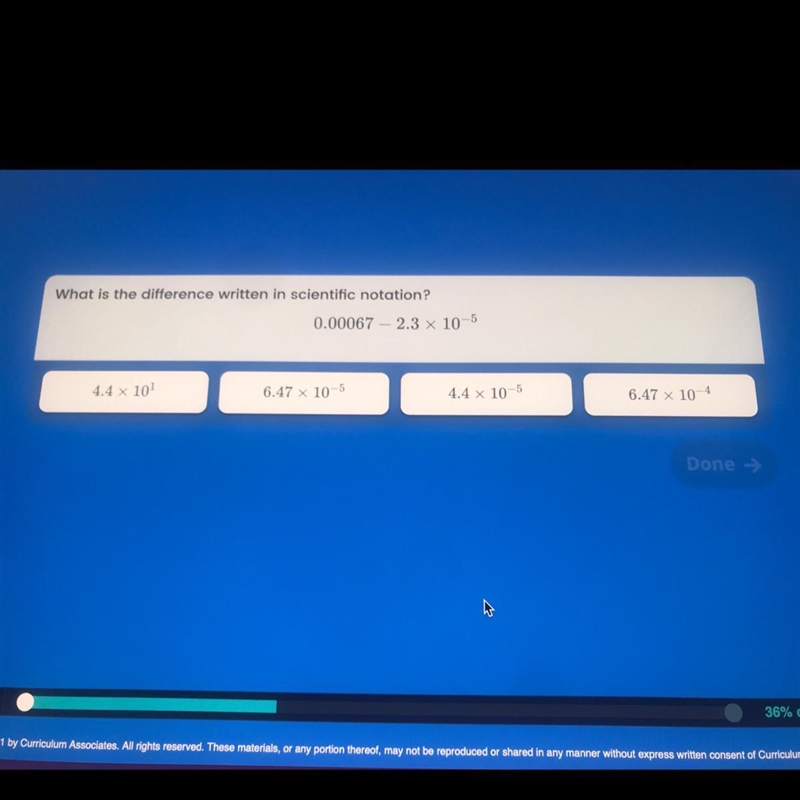 What is the difference written in scientific notation?0.00067 -2.3 X 10514106.47X-example-1